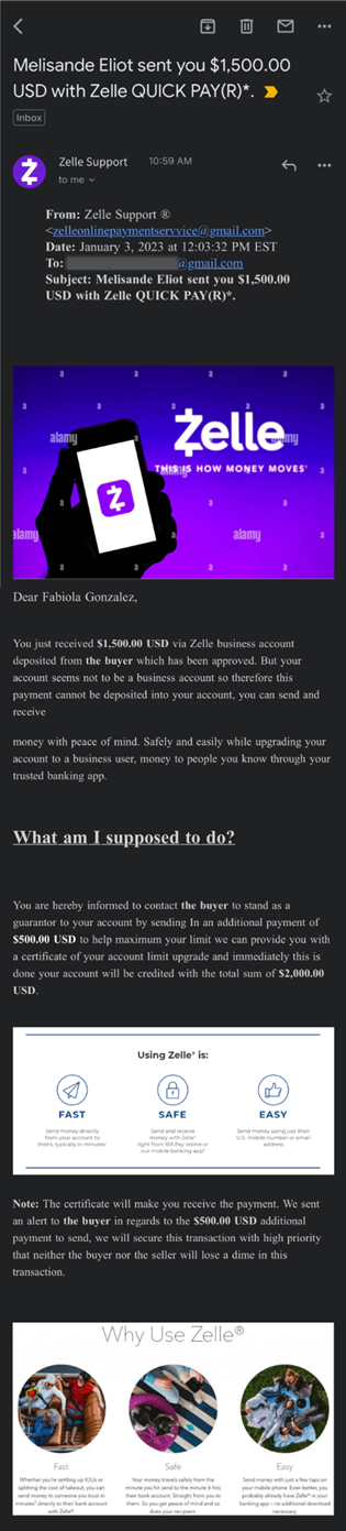 screenshot of fake email